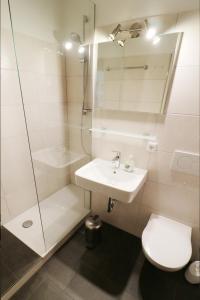 a bathroom with a sink and a shower and a toilet at Kurhotel Schluchsee App 2313 - Genießer-Apartment mit Südbalkon - mit Indoorpool Schluchsee, Hochschwarzwaldkarte in Schluchsee