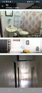two pictures of a bathroom with a sink and a toilet at La posada de nana in Alajuela City