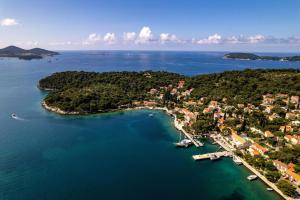 an aerial view of a small island in the water at Apartman Karmela in Zaton