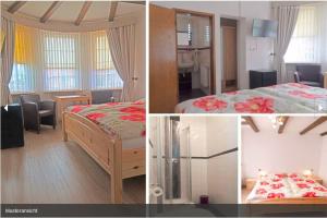 a collage of three pictures of a bedroom at Pension Haus Norddeich Mole in Norddeich