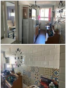 Deux photos d'une cuisine et d'une chambre avec cuisine dans l'établissement Housing groups, à Cordoue