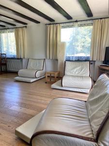 a living room with two chairs and a couch at Schwarzwaldhaus Sonnenstraße, Oberried-Hofsgrund, Dreisamtal in Oberried