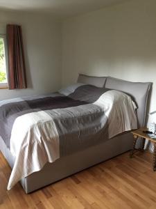 1 cama grande en un dormitorio con suelo de madera en Ferienhaus Matz, Feldberg, Hochschwarzwald, en Hinterfalkau