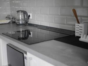 a kitchen counter with a tea kettle on it at Prestige Apartments, центр, парковка, електрозаправка in Rivne