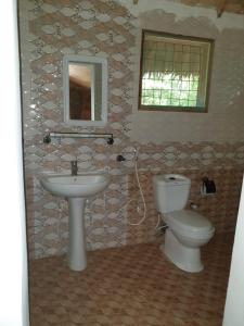 y baño con lavabo y aseo. en Ngalawa Bush Route Hostel, en Dar es Salaam