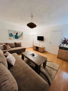- un salon avec un canapé et une table dans l'établissement Apartment Irma, à Sarajevo
