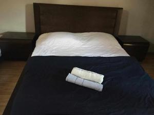 提比里斯的住宿－Mtkvari side，床上一双折叠毛巾