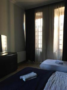 - une chambre avec 2 lits, une commode et des fenêtres dans l'établissement Mtkvari side, à Tbilissi