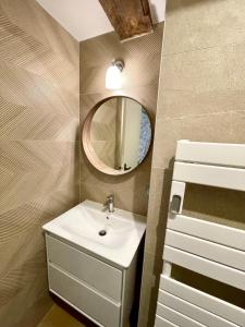 uma casa de banho com um lavatório e um espelho em Appartement hyper centre 2 chambres em Baiona