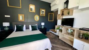 una camera da letto con un letto e una TV a schermo piatto di Appartement chic proche de la mer a Bastia