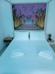 un letto bianco con due cuscini sopra di A Casa Di Lina a Pellezzano