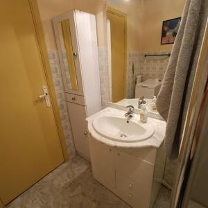 La salle de bains est pourvue d'un lavabo et d'un miroir. dans l'établissement Studio les Pins, à Saint-Laurent-du-Var