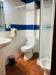 uma casa de banho com um WC e um lavatório em Hotel Restaurante La Navaliega em Oviedo