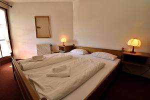 2 camas en una habitación con 2 lámparas en Apartment 10 - Ferienresidenz Roseneck, mit Schwimmbad in Todtnauberg bei Feldberg en Todtnauberg
