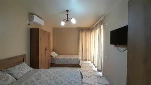a bedroom with two beds and a flat screen tv at Horizon in Ureki