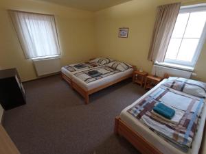 2 Betten in einem Zimmer mit 2 Fenstern in der Unterkunft Sport - Relax Buky in Franzensbad