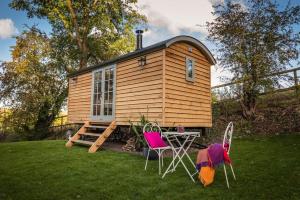 a tiny house with two chairs and a table at Duck Hut in Dundon