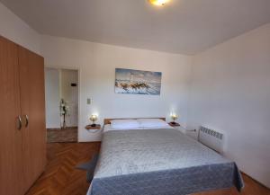 een slaapkamer met een groot bed in een kamer bij Apartmani Marini in Opatija