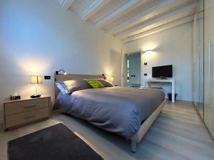 een slaapkamer met een groot bed en een televisie bij Soranza Suite in Castelfranco Veneto