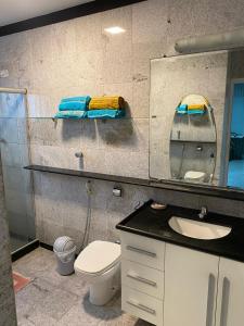 uma casa de banho com um lavatório, um espelho e um WC. em Ap. Cobertura Duplex Próx. Praia no Recife