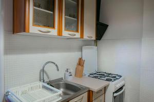 a small kitchen with a sink and a stove at Mieszkanie Słoneczny Sandomierz in Sandomierz