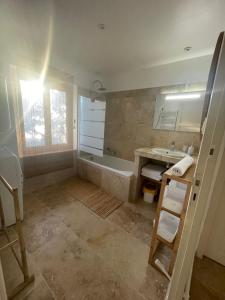 ein Badezimmer mit einem Waschbecken und einer Badewanne in der Unterkunft Entre les Alpilles et le Luberon 3 chambres 10 pers in Cavaillon
