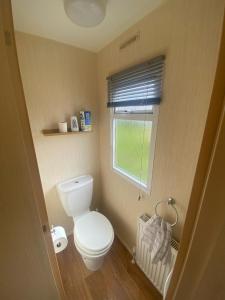 a small bathroom with a toilet and a window at 15 Maple Rise in Gristhorpe