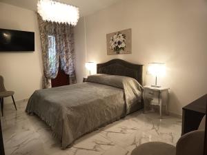 ein Schlafzimmer mit einem Bett, zwei Lampen und einem TV in der Unterkunft Venezia in Suite - Luxury Accommodation in Venedig