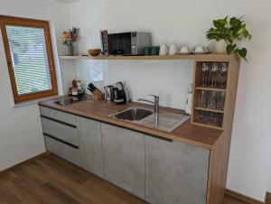 a kitchen with a sink and a counter top at Studio apartment Velis in Radovljica