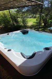 bañera grande con asiento negro en Holiday house Mont Ventoux with Spa, en Entrechaux