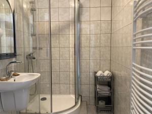 扎科帕內的住宿－Pokoje Gościnne Wilga，带淋浴和盥洗盆的浴室