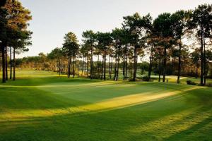 uma vista para um campo de golfe com árvores ao fundo em BelArt Luxury Golf Villa em Aroeira