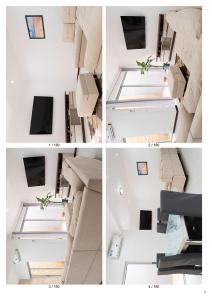 four pictures of a room with boxes and a window at Moradia Triplex in Praia