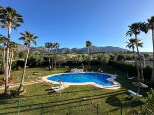 a swimming pool in a yard with palm trees at Paradise View - Lauro Golf in Alhaurín de la Torre