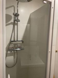 a shower in a bathroom with a glass door at Joli studio au calme en bord de mer #pornichouette in Pornichet