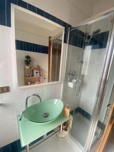 bagno con lavandino verde e doccia di FrancisHouse-Free parking-Close Hospital Cisanello a Pisa