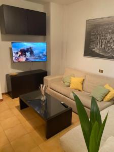 un soggiorno con divano e TV a schermo piatto di FrancisHouse-Free parking-Close Hospital Cisanello a Pisa