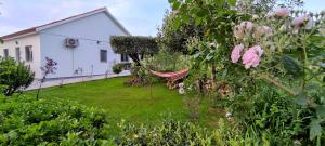 un jardín con una hamaca frente a una casa en Casa Dos Vales 11, en Pedreiras