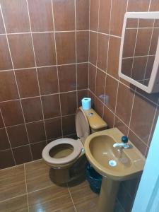 a bathroom with a toilet and a sink at Hotel Primu's in Novo Airão