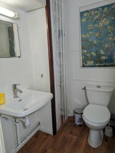 y baño con aseo blanco y lavamanos. en 3 Chambres chez l'Habitant en Face du CHU et de l'Université de Poitiers en Poitiers