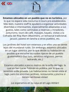 Capture d'écran d'un poème avec photo d'une caméra dans l'établissement Hotel Toliman, à San Lucas Tolimán