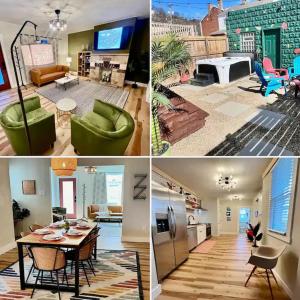 a collage of pictures of a living room and a kitchen at Bridge City Row House in Pittsburgh