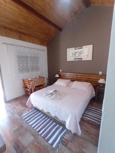 1 dormitorio con 1 cama grande y 1 mesa en Recanto lavinia, en Monte Verde