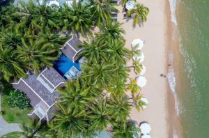 una vista aérea de una playa con palmeras en Anja Beach Resort & Spa, en Phu Quoc