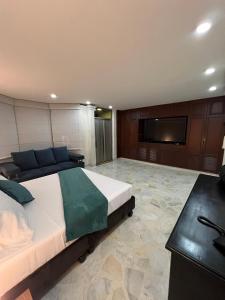 1 dormitorio con 1 cama grande y TV de pantalla plana en Hotel Ingenio NJ en Cali
