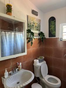 uma casa de banho com um WC e um lavatório em Bungalow Ocean View wifi em Patillas