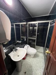 卡利的住宿－Hotel Ingenio NJ，一间带卫生间和水槽的浴室