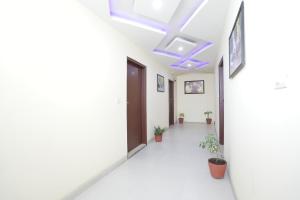 新德里的住宿－HOTEL NEW PUNJAB LUXURY，一条有盆栽植物的办公室的空走廊