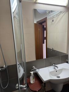 een badkamer met een wastafel en een spiegel bij Vacation apartment Evel in Bansko