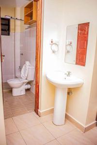 a bathroom with a toilet and a sink at Dandy Home, 2 BdRm, Estn Bypass Kamakis Greenspot in Ruiru